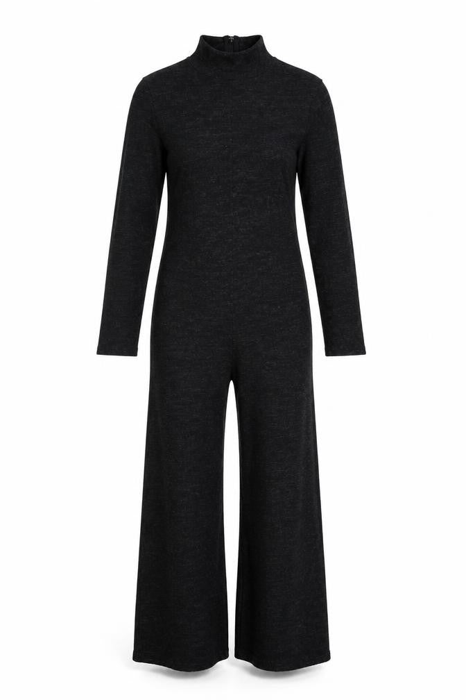 Zara Women Black Long Sleeve High Neck Wide-Leg Jumpsuit Size S