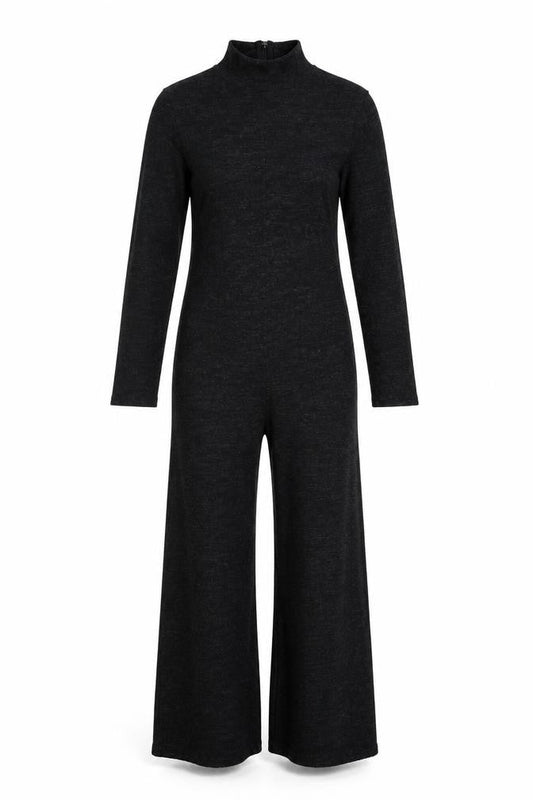 Zara Women Black Long Sleeve High Neck Wide-Leg Jumpsuit Size S