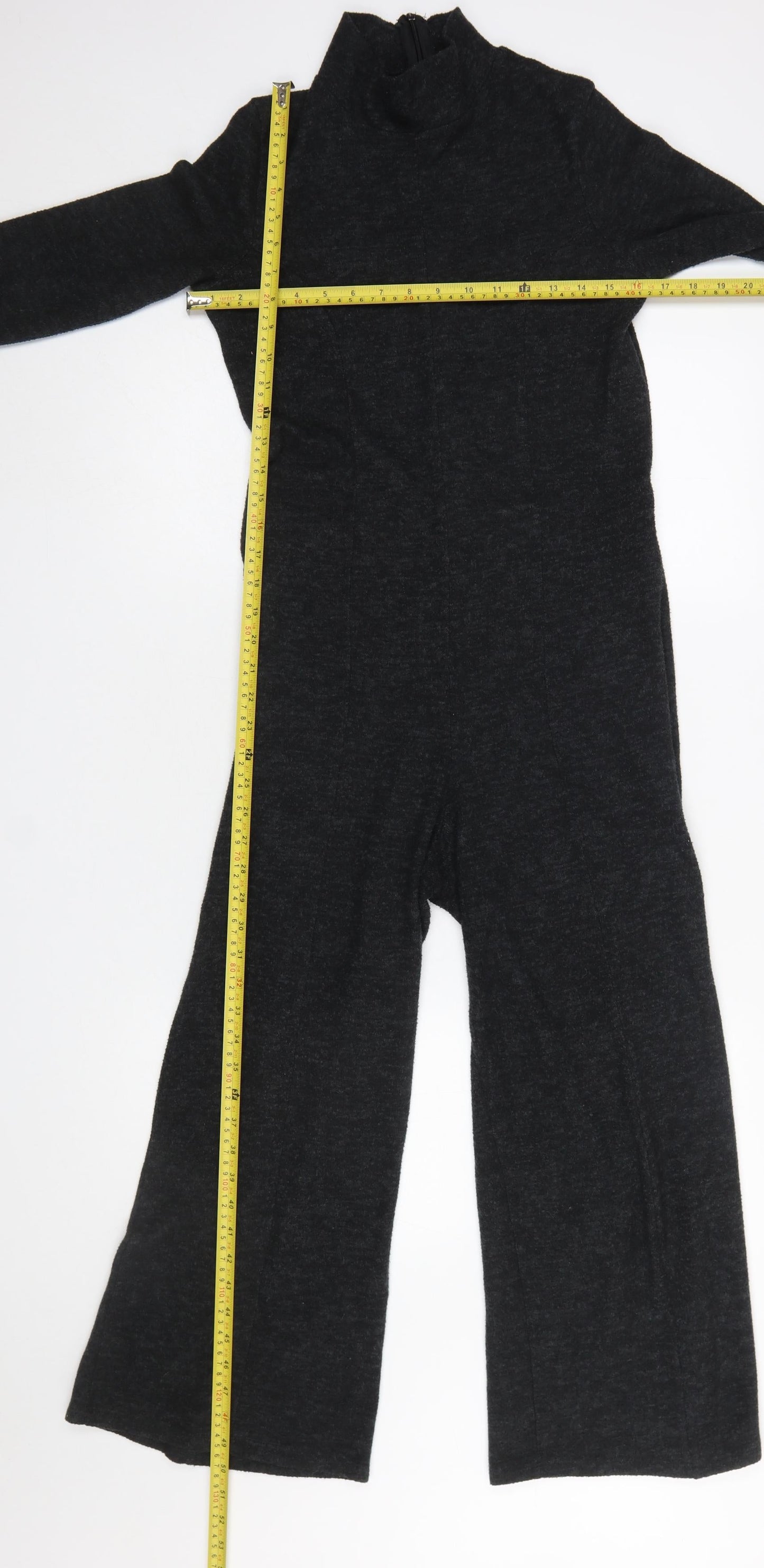Zara Women Black Long Sleeve High Neck Wide-Leg Jumpsuit Size S