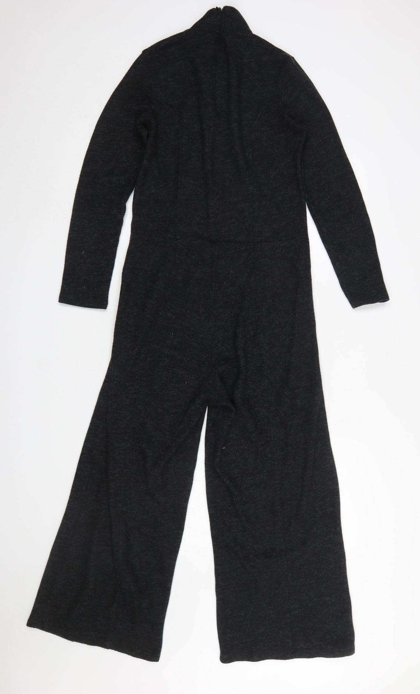 Zara Women Black Long Sleeve High Neck Wide-Leg Jumpsuit Size S
