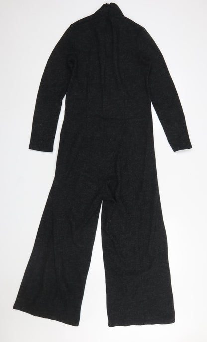 Zara Women Black Long Sleeve High Neck Wide-Leg Jumpsuit Size S