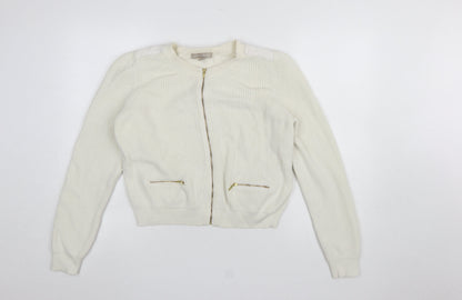Banana Republic Women Ivory Full Zip Knit Jumper L
