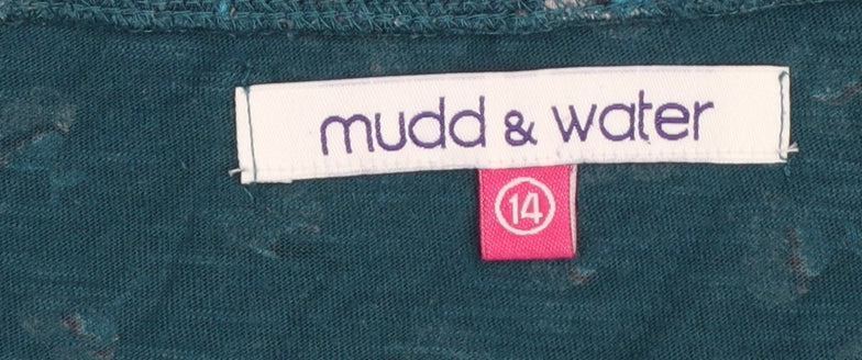 Mudd & Water Women's Green Floral Long Sleeve Organic Cotton T-Shirt Size 14