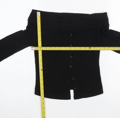Womens UK Size M Bershka Black Cropped Button-Up