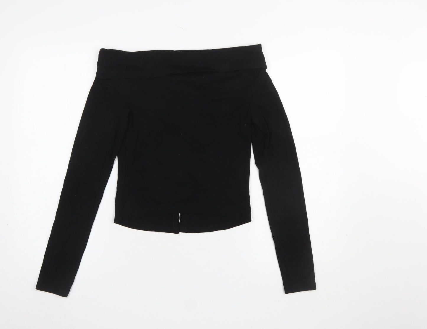 Womens UK Size M Bershka Black Cropped Button-Up