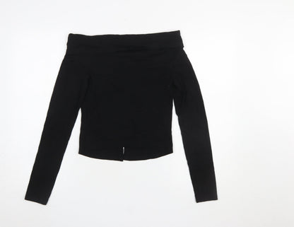 Womens UK Size M Bershka Black Cropped Button-Up