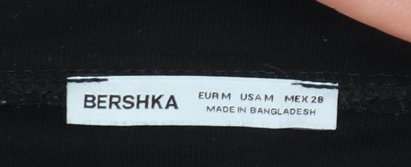 Womens UK Size M Bershka Black Cropped Button-Up
