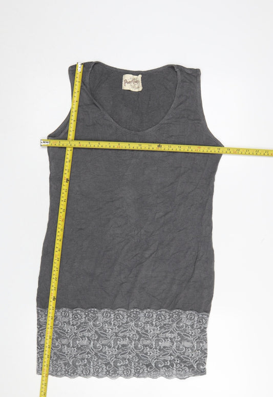 A Postcard From Brighton Women's Grey Lace Hem Sleeveless Tank Top Size 10