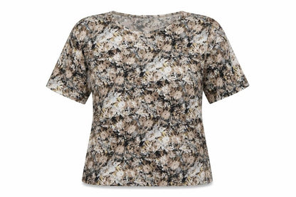 R Collection Womens Beige Floral Short Sleeve T-Shirt XL