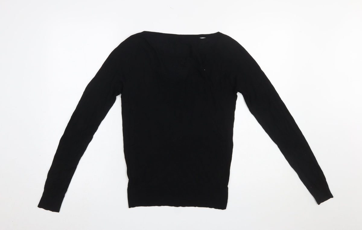 Jigsaw Womens Black V-Neck Silk Blend Pullover Jumper XS