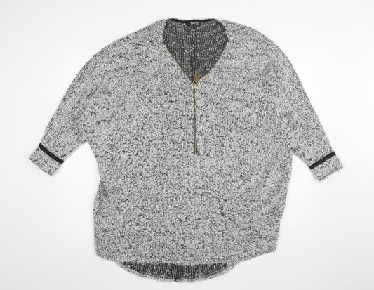 Stella Morgan Women's Silver Zip Tunic Blouse Size 10 Relaxed Fit