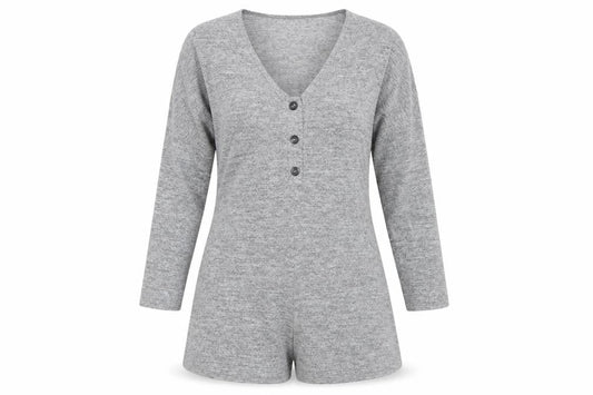 Front view of ASOS Design Women’s Grey Long Sleeve Playsuit UK 10 Polyester Blend