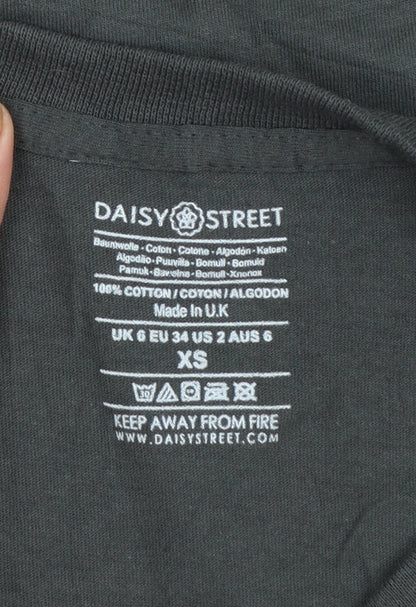 Womens UK Size XS Daisy Street Black Basic T-Shirt