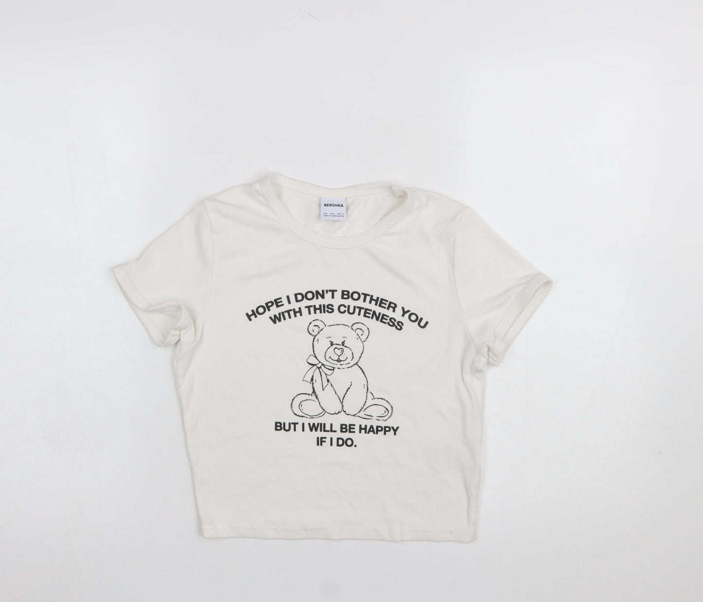 Girls UK Size L Bershka Ivory Cropped T-Shirt