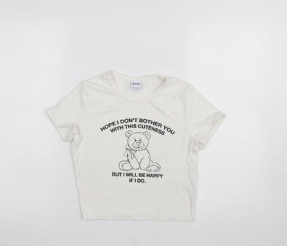 Girls UK Size L Bershka Ivory Cropped T-Shirt