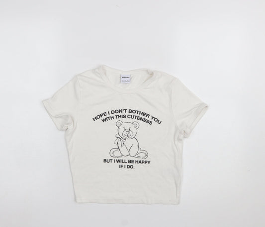 Girls UK Size L Bershka Ivory Cropped T-Shirt