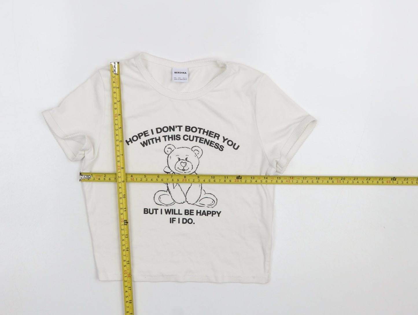 Girls UK Size L Bershka Ivory Cropped T-Shirt