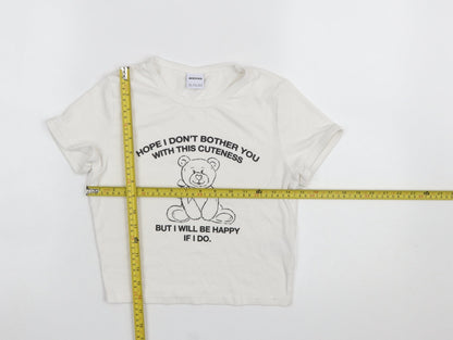 Girls UK Size L Bershka Ivory Cropped T-Shirt