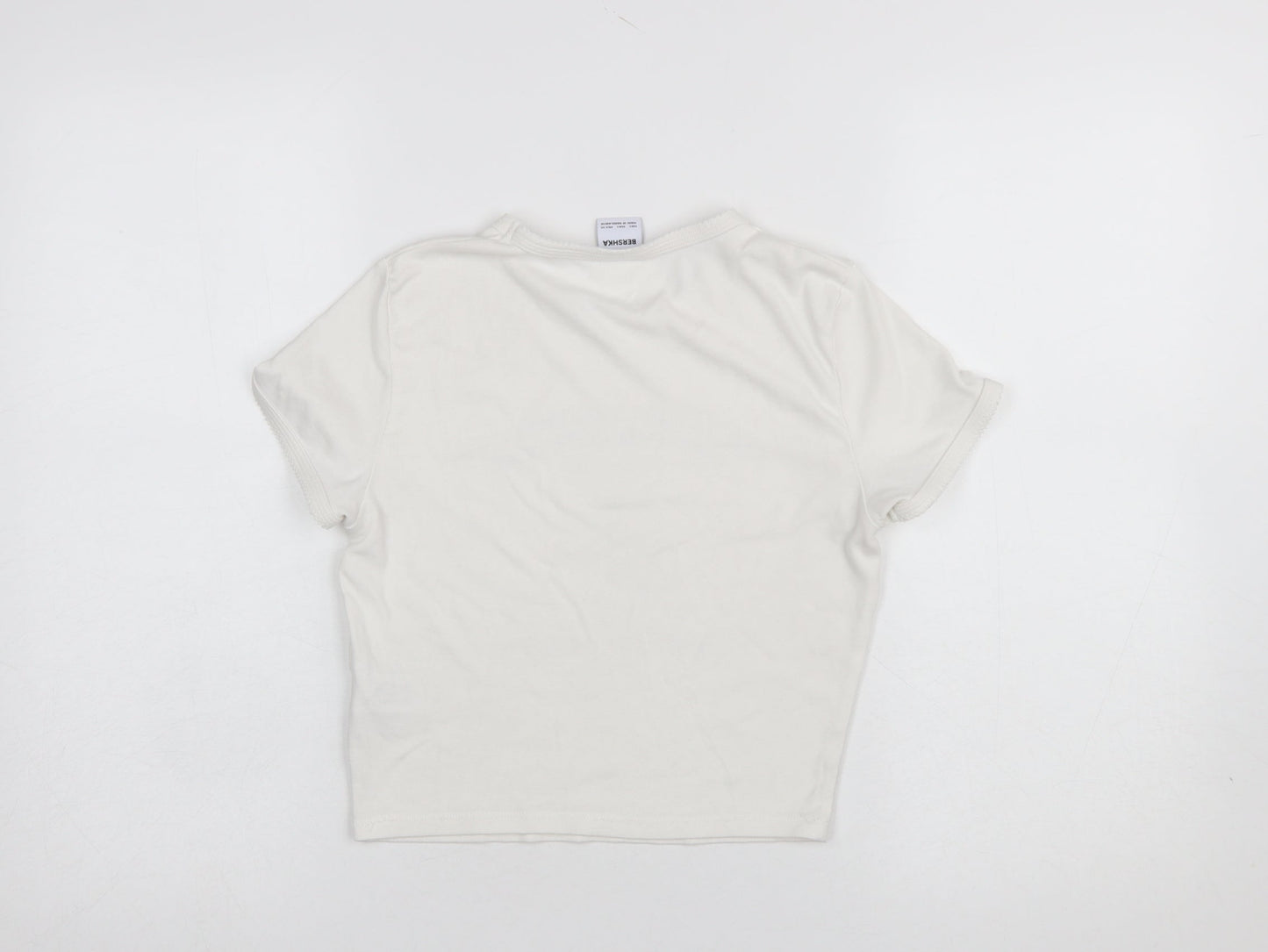 Girls UK Size L Bershka Ivory Cropped T-Shirt