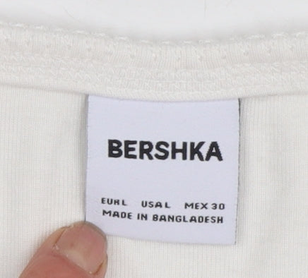 Girls UK Size L Bershka Ivory Cropped T-Shirt