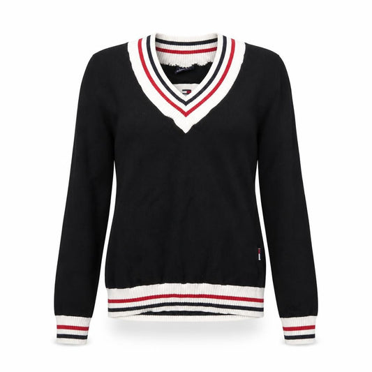 Tommy Hilfiger Womens Black V-Neck Knit Jumper Size M Cotton Retro Style