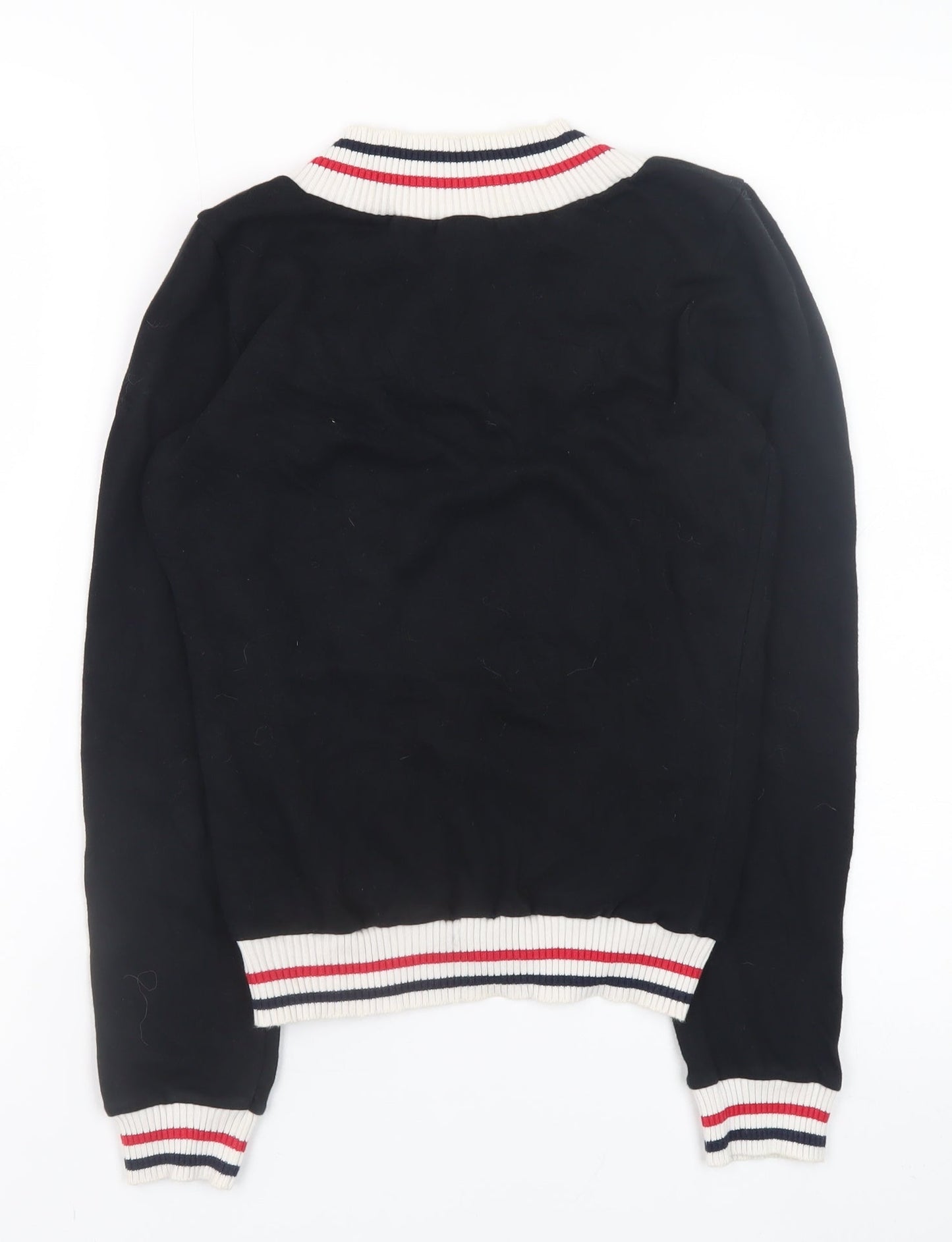 Tommy Hilfiger Womens Black V-Neck Knit Jumper Size M Cotton Retro Style