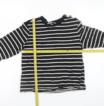 H&M Women Black White Striped Long Sleeve Cotton Boat Neck Top Size S