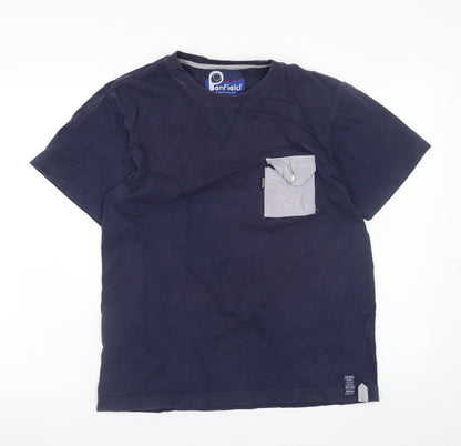 Penfield Men's Blue Cotton Crew Neck Colourblock Pocket T-Shirt M