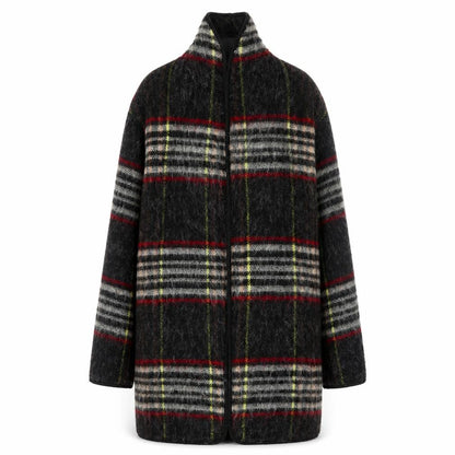 Topshop Women’s Multicoloured Wool Blend Plaid Mid-Length Coat UK 6