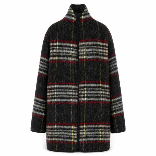 Topshop Women’s Multicoloured Wool Blend Plaid Mid-Length Coat UK 6