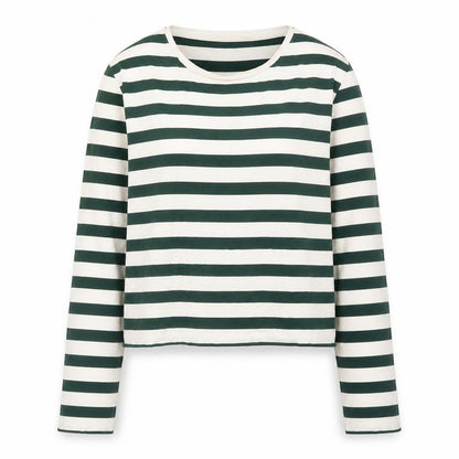 Stradivarius Women's Green White Striped Cropped Long Sleeve T-Shirt Size S