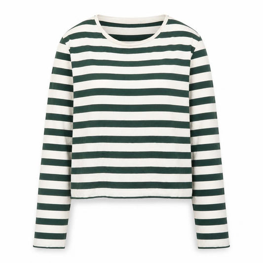 Stradivarius Women's Green White Striped Cropped Long Sleeve T-Shirt Size S