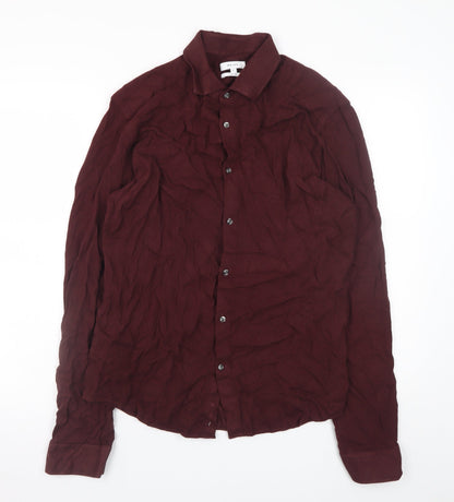 Reiss Men's Burgundy Slim Fit Long Sleeve Button-Up Shirt Size L