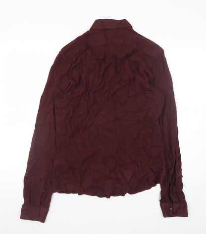 Reiss Men's Burgundy Slim Fit Long Sleeve Button-Up Shirt Size L