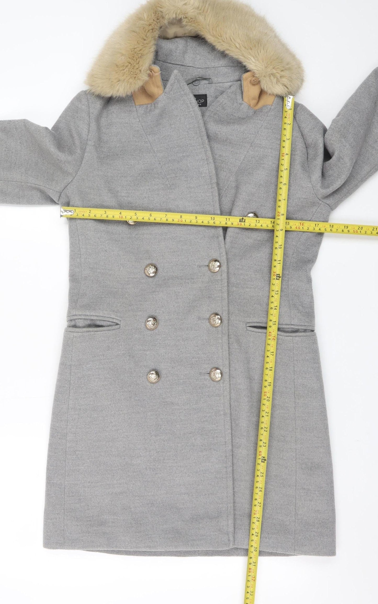 Womens UK Size 8 Topshop Grey Overcoat