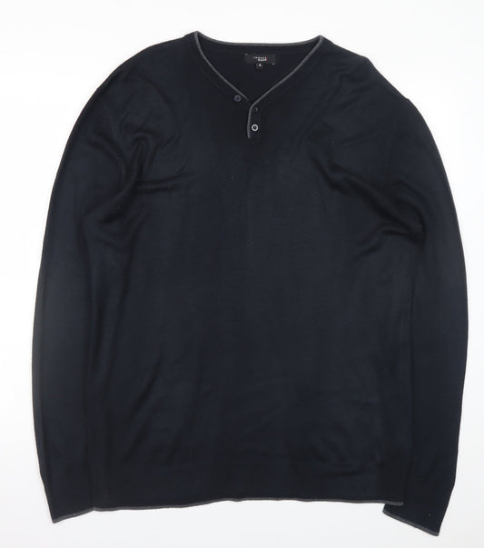 Mens UK Size XL Thomas Nash Black Henley Jumper