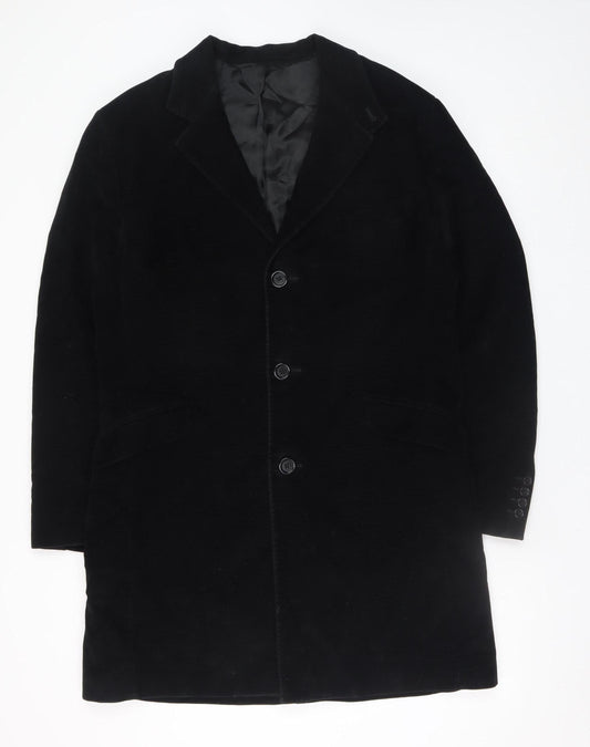 Nigel Hall Men's Black Cotton Cashmere Long Overcoat XL