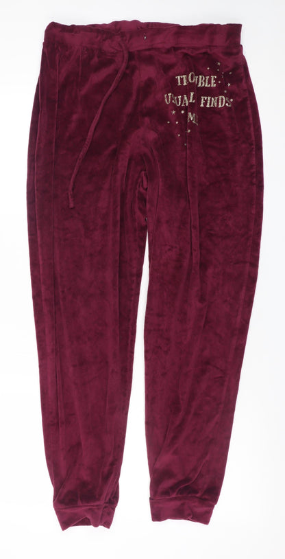 Harry Potter Women's Red Velour Pyjama Pants L 14-16 Drawstring