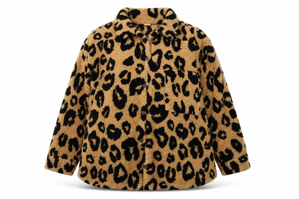 Front view of Next girls’ brown leopard print fleece shirt jacket 13 years
