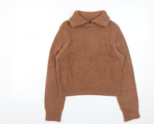 Womens UK Size S Ruby Moon Brown Half Zip Jumper