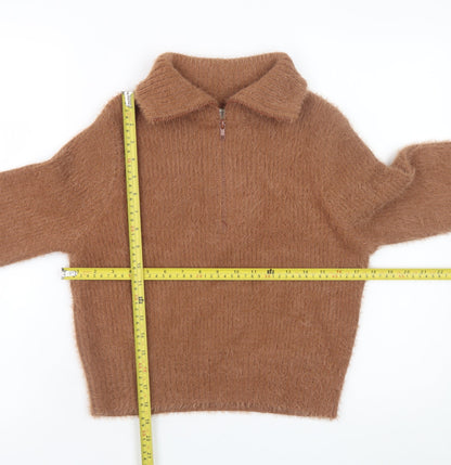Womens UK Size S Ruby Moon Brown Half Zip Jumper