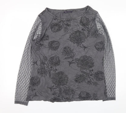 Marks and Spencer Women’s Grey Floral Long Sleeve Stretch Top UK 16