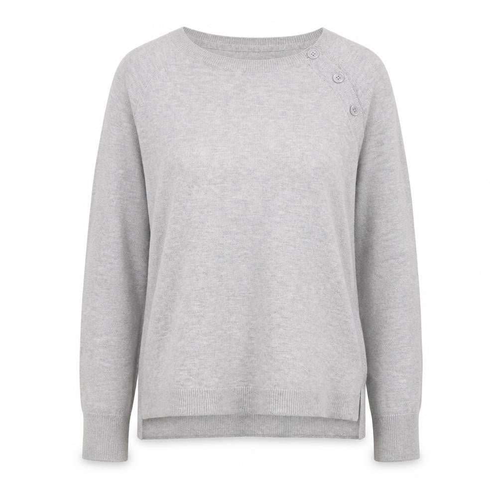 The White Company Womens Grey Medium Crew Neck Button Knit Jumper