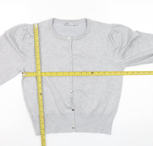 Oasis Women Grey Puff Sleeve Knit Cardigan M