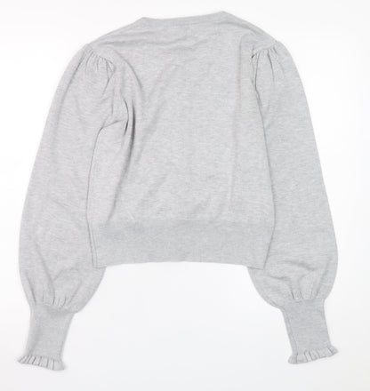 Oasis Women Grey Puff Sleeve Knit Cardigan M