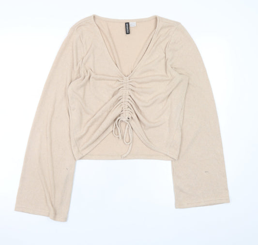 Womens UK Size L H&M Beige Cropped Blouse