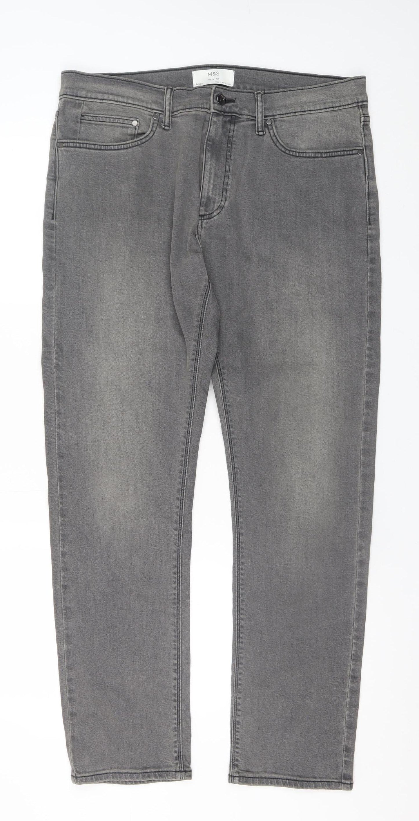 Mens UK Size L Marks and Spencer Slim Fit Straight Grey Jeans