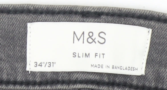 Mens UK Size L Marks and Spencer Slim Fit Straight Grey Jeans