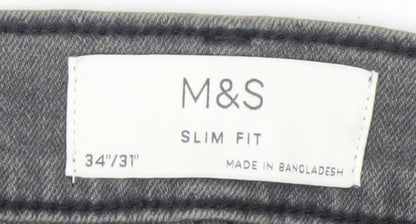 Mens UK Size L Marks and Spencer Slim Fit Straight Grey Jeans