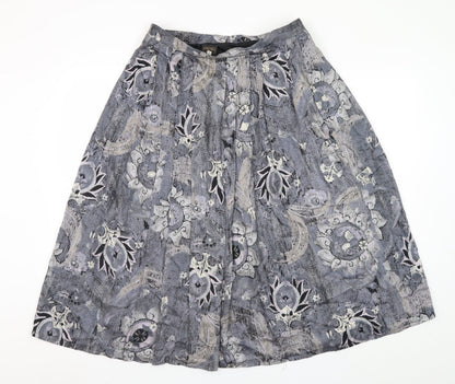 Miss Astor Women’s Grey Floral Pleated Midi Skirt Size 14